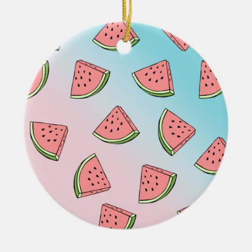 Cute summer watermelon pattern pastel pink  blue ceramic ornament