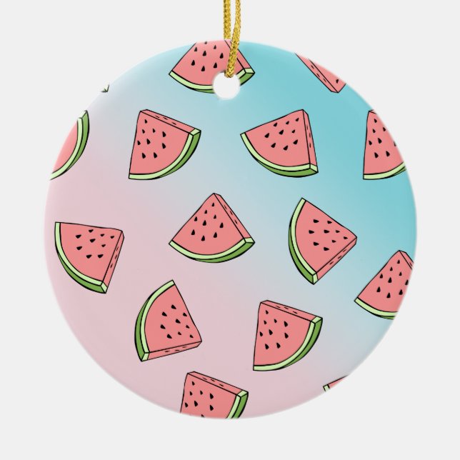 Cute summer watermelon pattern pastel pink & blue ceramic ornament (Front)