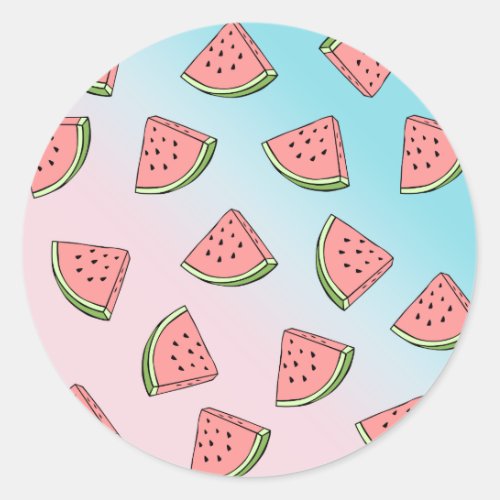 Cute summer watermelon pattern pastel pink  blue classic round sticker