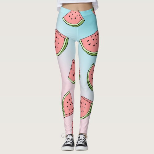 Cute summer watermelon pattern pastel pink  blue leggings