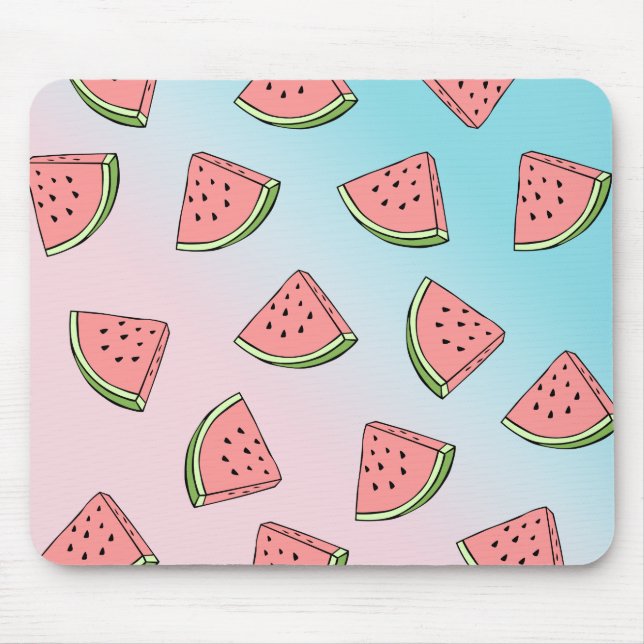 Cute summer watermelon pattern pastel pink & blue mouse pad (Front)