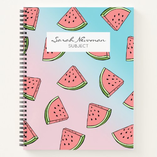 Cute summer watermelon pattern pastel pink  blue notebook