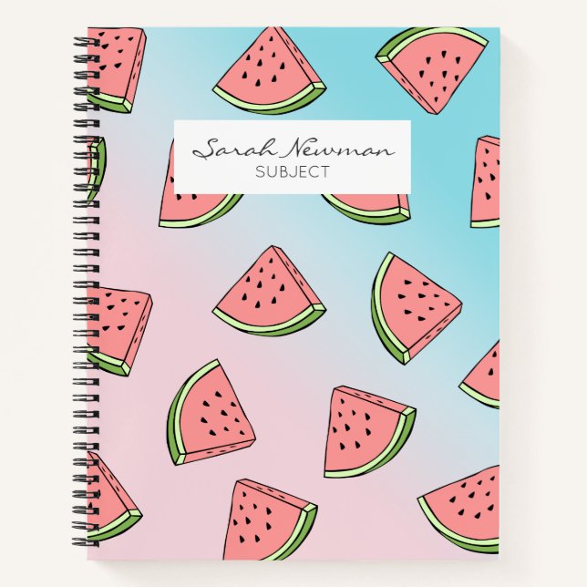 Cute summer watermelon pattern pastel pink & blue notebook (Front)