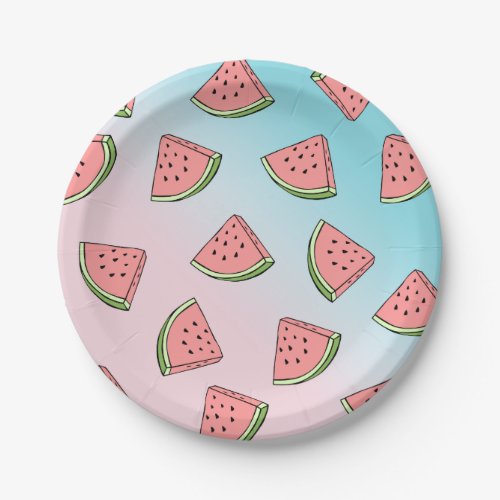 Cute summer watermelon pattern pastel pink  blue paper plates
