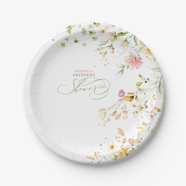 Cute Summer Wildflowers Any Shower  Paper Plates (Front)