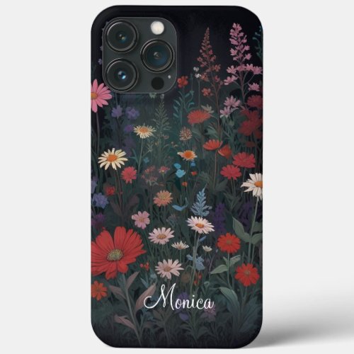 Cute Summer Wildflowers  Black Background iPhone 13 Pro Max Case