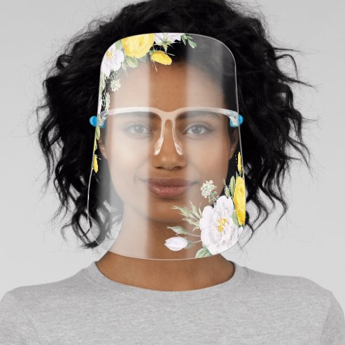 Cute Summer Yellow Roses White Floral Pattern Face Shield