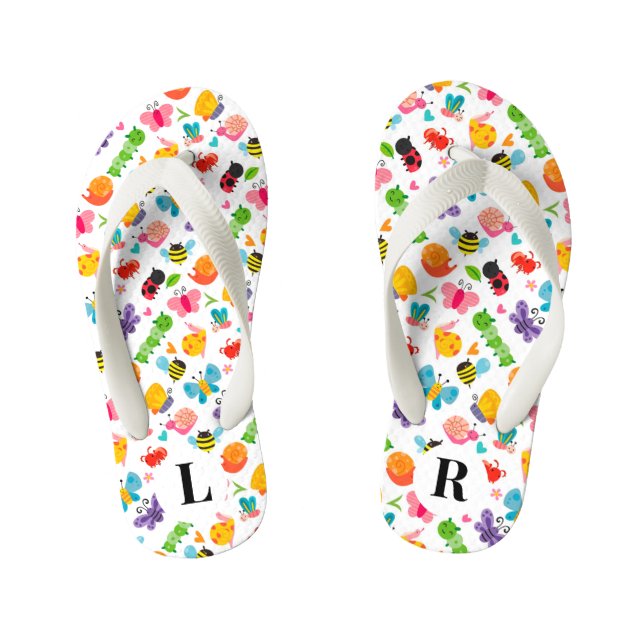 Cute Summertime Insects Kid's Flip Flops (Footbed)