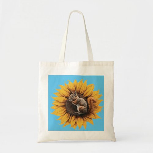 Cute Summertime Squirrel Sunflower Tote Bag