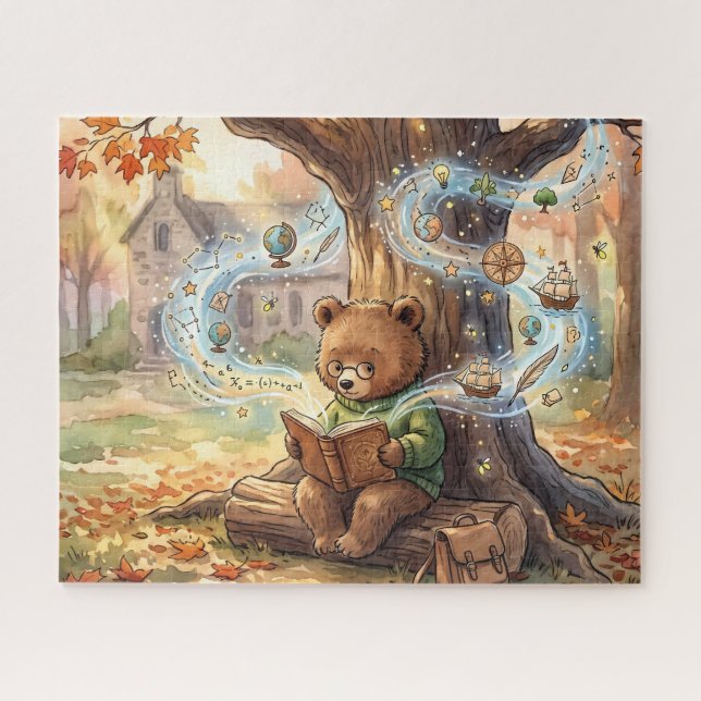 Cute Summertime Study Reading Bear Jigsaw Puzzle (Horizontal)