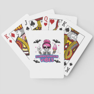 Cute Summerween Vibes Skeleton IceCream Summer Vac Poker Cards
