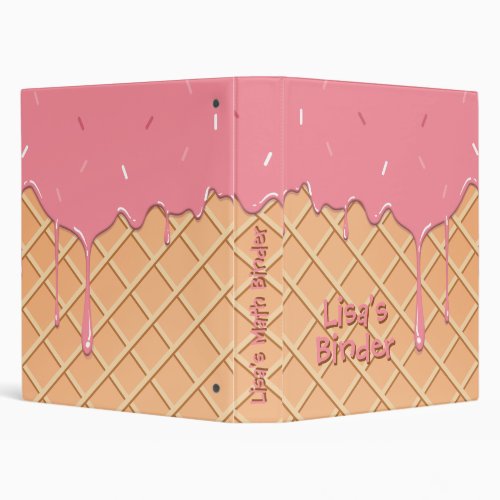 cute summery pink ice cream sprinkle waffle cone 3 ring binder