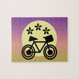 Cute Sun and Bicycle Floral and  Rainbow Gradient Jigsaw Puzzle