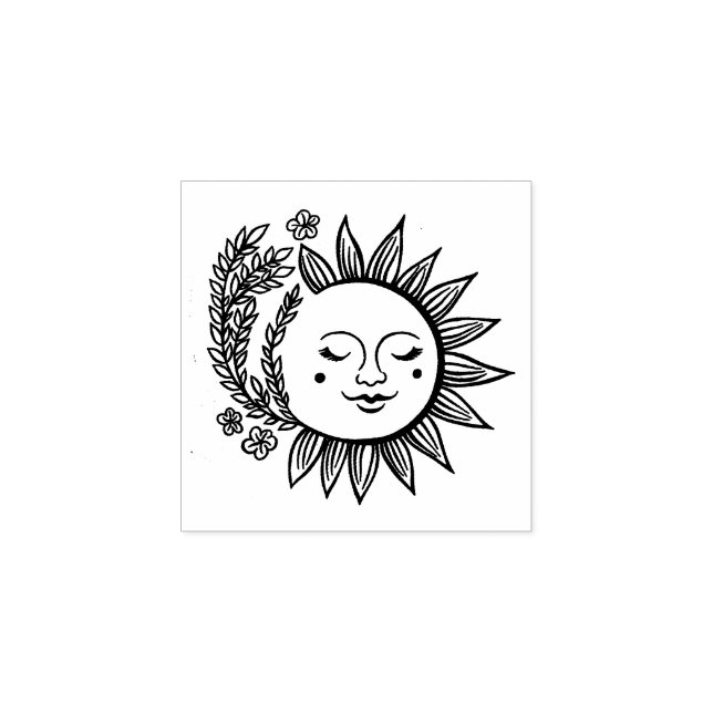 Cute Sun and Flowers CUSTOM Add Your Own Text  Rubber Stamp (Imprint)