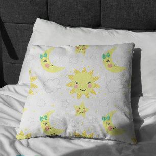 Cute Sun And Moon Throw Pillow
