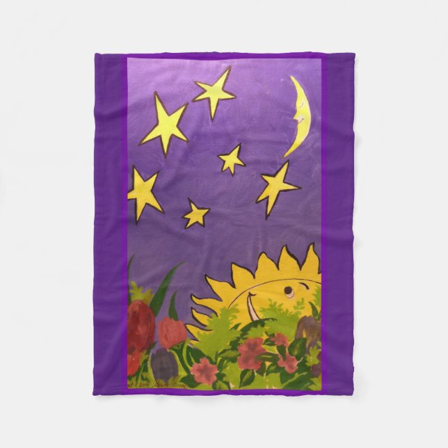 Cute Sun and Moon with Tulip Designed Fleece Blanket (Front)