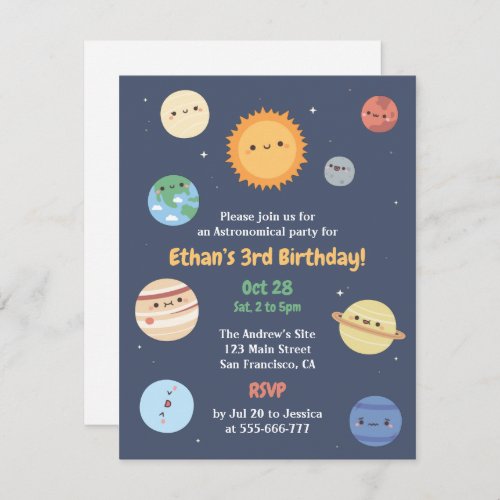 Cute Sun And Planets Astronomy Space Birthday Invitation