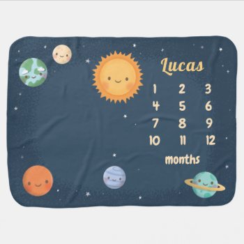 Cute Sun And Planets Baby Monthly Milestone Baby Blanket by RustyDoodle at Zazzle