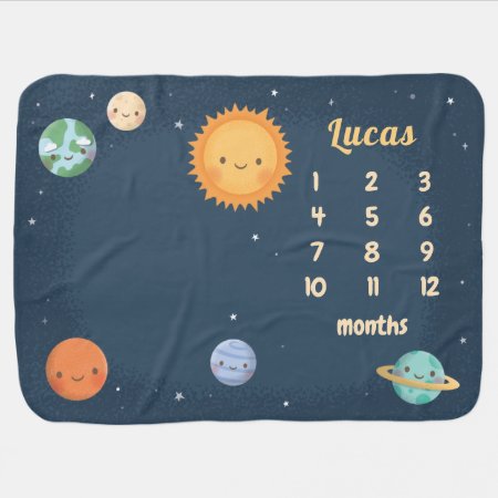 Cute Sun And Planets Baby Monthly Milestone Baby Blanket