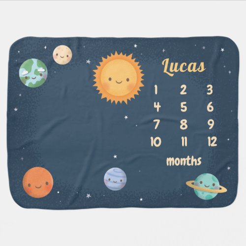 Cute Sun and Planets Baby Monthly Milestone Baby Blanket
