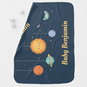 Cute Sun and Planets Outer Space Personalized Baby Blanket
