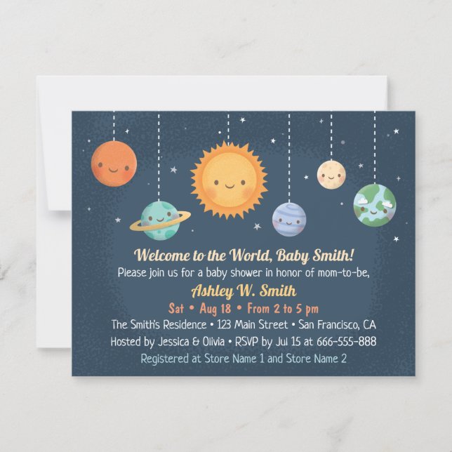 Cute Sun and Planets Space Baby Shower Invitation (Front)