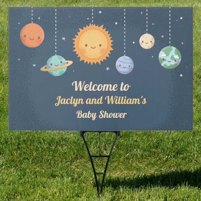 Cute Sun And Planets Space Baby Shower Sign (Insitu)