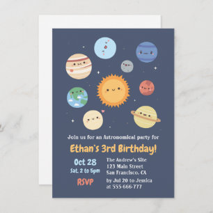 Cute Sun And Planets Space Birthday Invitation