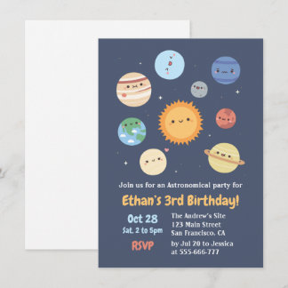 Cute Sun And Planets Space Birthday Invitation
