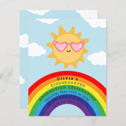 Cute Sun and Rainbow Budget Kids Graduation Invite