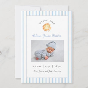 Cute Sun Blue Baby photo Birth  Announcement