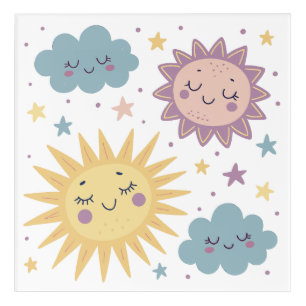 Cute Sun, Cloud, and Stars Illustration – Nursery Acrylic Print