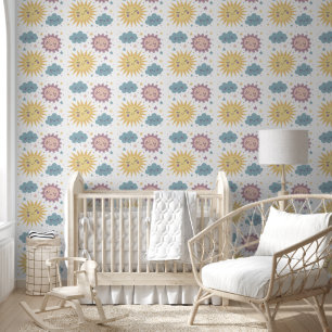 Cute Sun, Cloud, and Stars Illustration – Nursery Wallpaper