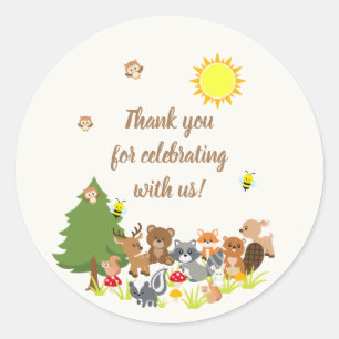 Cute Sun Colorful Woodland Animals Classic Round Sticker