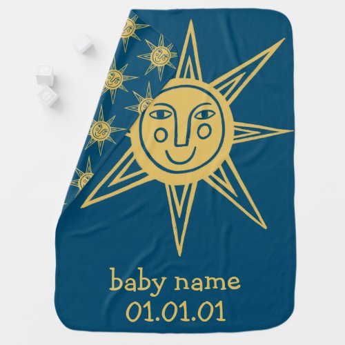 Cute Sun CUSTOMIZABLE Baby Name Birthday Baby Blanket