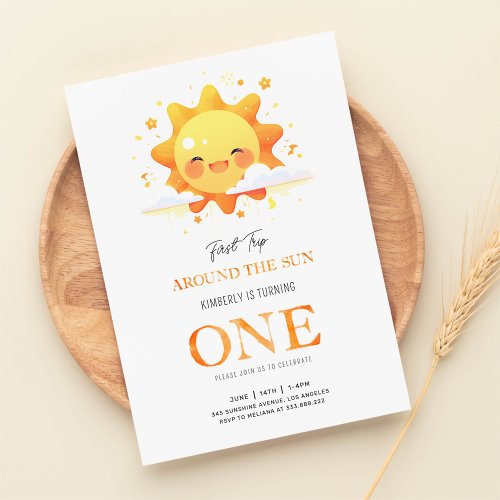 Cute Sun First Trip Around the Sun First Birthday Invitation