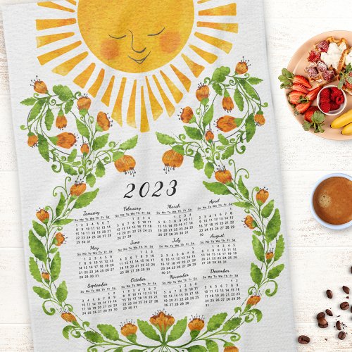 Cute Sun Floral 2023 Calendar Kitchen Towel
