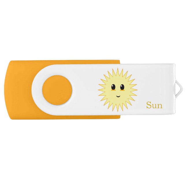 Cute sun happy face on white flash drive (Front)