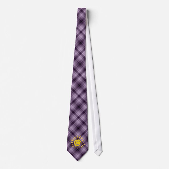 Cute Sun & Heart on Purple Plaid Neck Tie (Front)