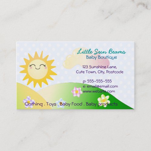 Cute sun kawaii cartoon business card