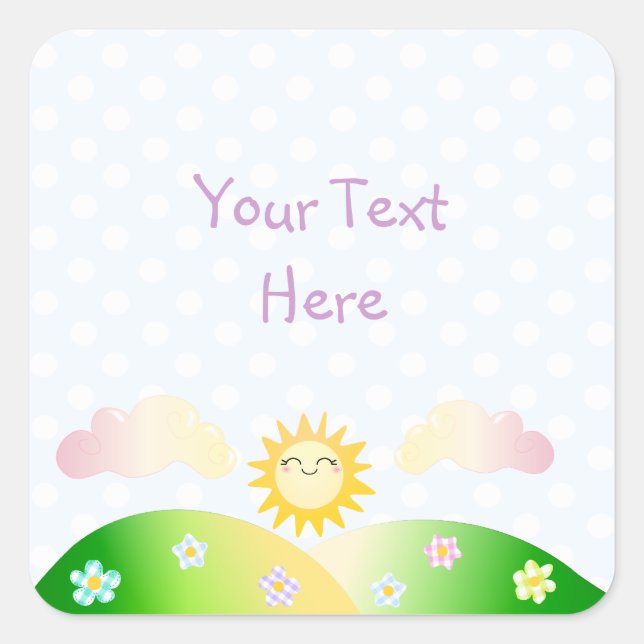 Cute sun kawaii cartoon square sticker (Front)