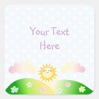 Cute sun kawaii cartoon square sticker