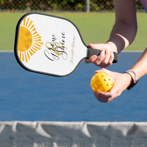 Cute Sun Monogrammed Motivational Pickleball Paddle