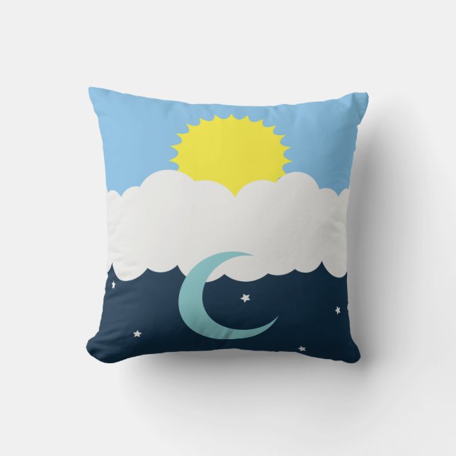 Cute Sun Moon and Stars Baby Illustration Throw Pillow (Front)