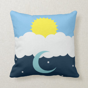 Cute Sun Moon and Stars Baby Illustration Throw Pillow