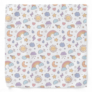 Cute Sun, Moon, Stars and Rainbow Doodles Bandana
