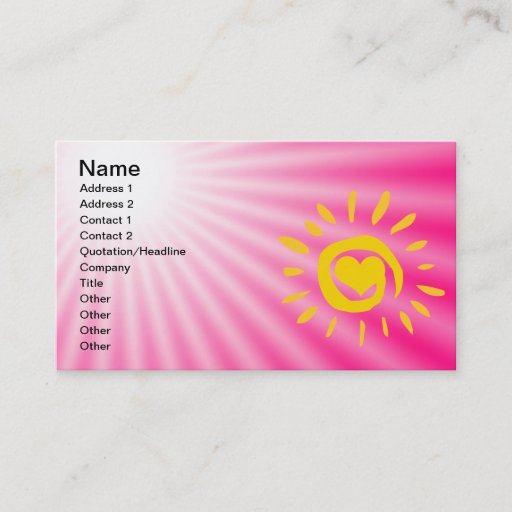 Customizable Cute Sun; Pink Business Card Template