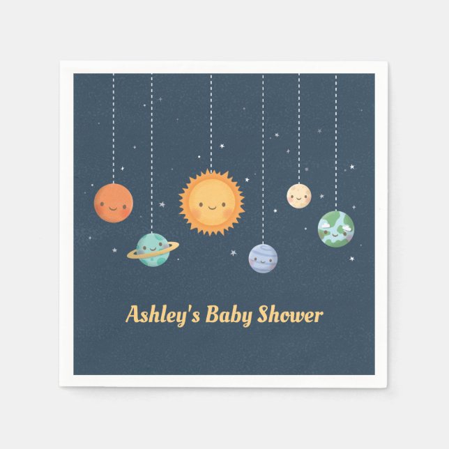 Cute Sun Planets Space Themed Baby Shower Napkins (Front)