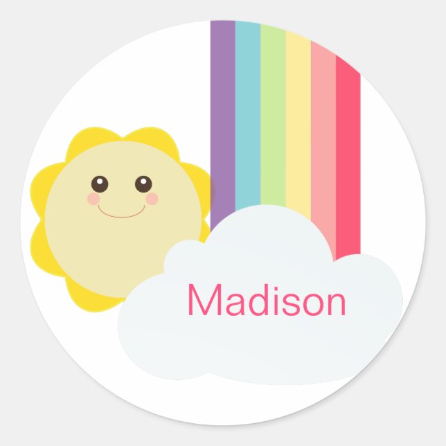Cute Sun & Rainbow Cupcake Toppers/Stickers Classic Round Sticker (Front)