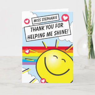 Cute Sun Rainbow Helping Me Shine Teacher Letterpress Thank You Card